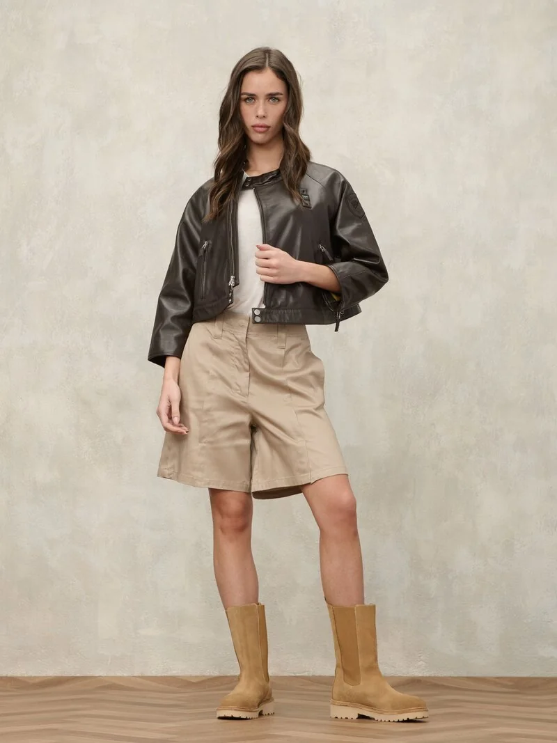 GŁĘBOKA CZEKOLADA KRÓTKA SKÓRZANA KURTKA BLAUER