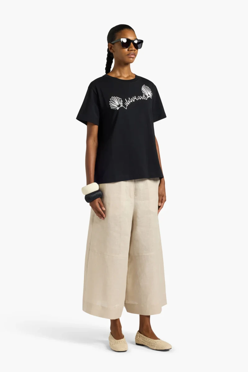 CZARNY BAWEŁNIANY T-SHIRT Z NADRUKIEM MUSZLA LIVIANA CONTI