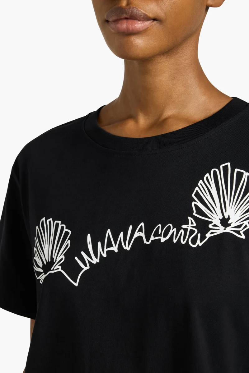 CZARNY BAWEŁNIANY T-SHIRT Z NADRUKIEM MUSZLA LIVIANA CONTI