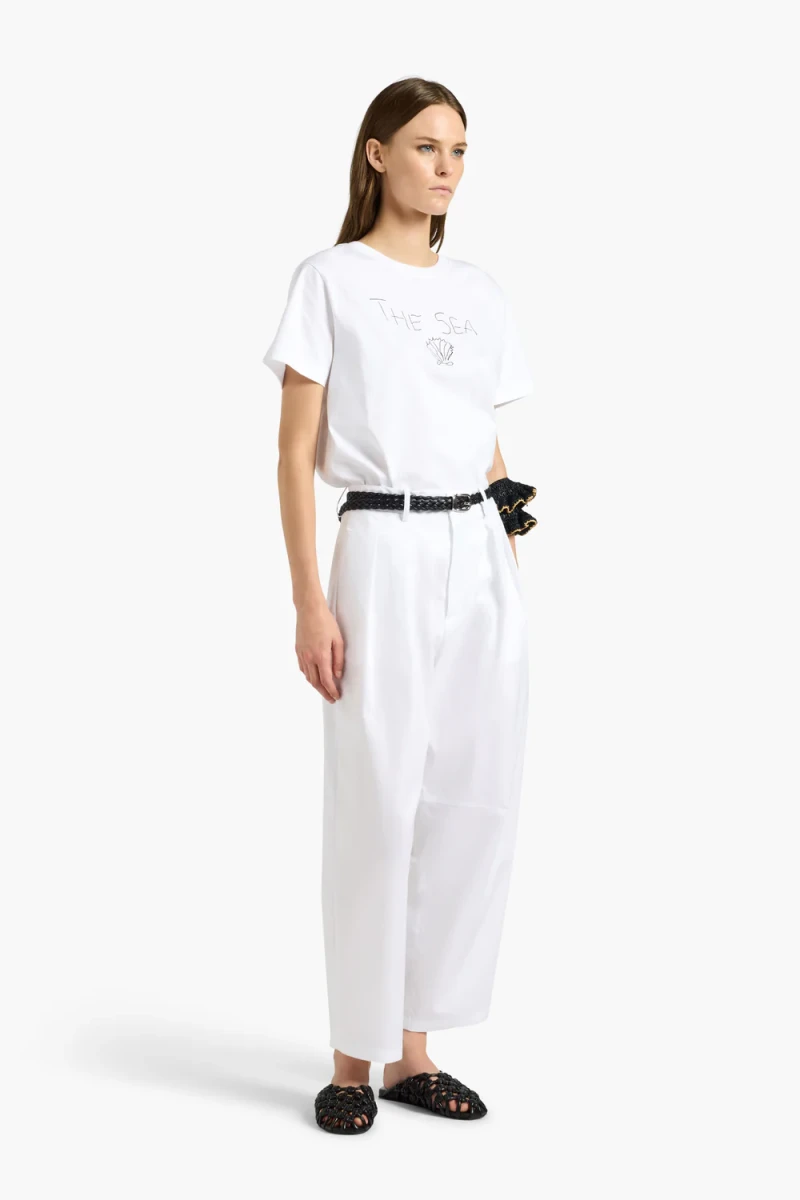 BIAŁY BAWEŁNIANY T-SHIRT Z NADRUKIEM LIVIANA CONTI