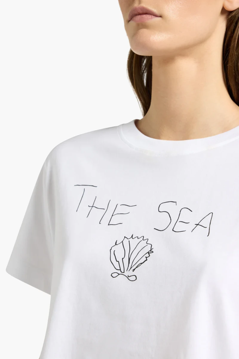 BIAŁY BAWEŁNIANY T-SHIRT Z NADRUKIEM LIVIANA CONTI