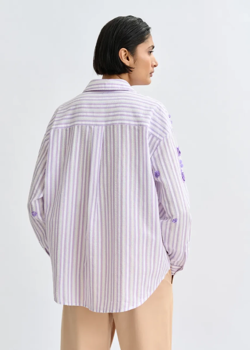 FIOLETOWA KOSZULA W PASKI Z CEKINAMI ESSENTIEL ANTWERP