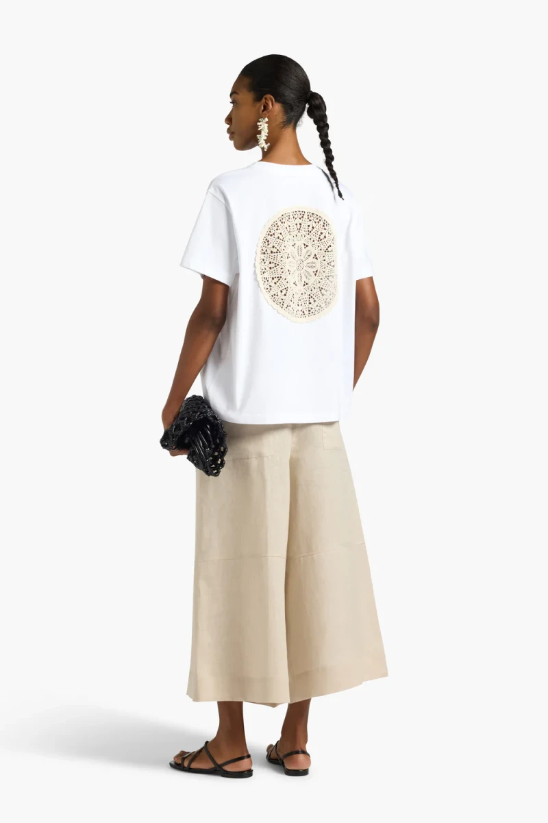 BIAŁY T-SHIRT ZE WSTAWKĄ NA PLECACH LIVIANA CONTI