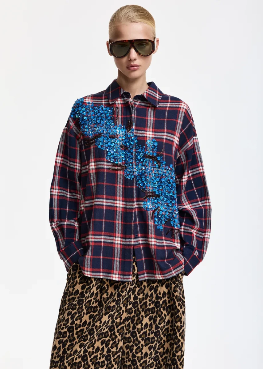 KOSZULA W KRATĘ Z CEKINAMI OVERSIZE ESSENTIEL ANTWERP