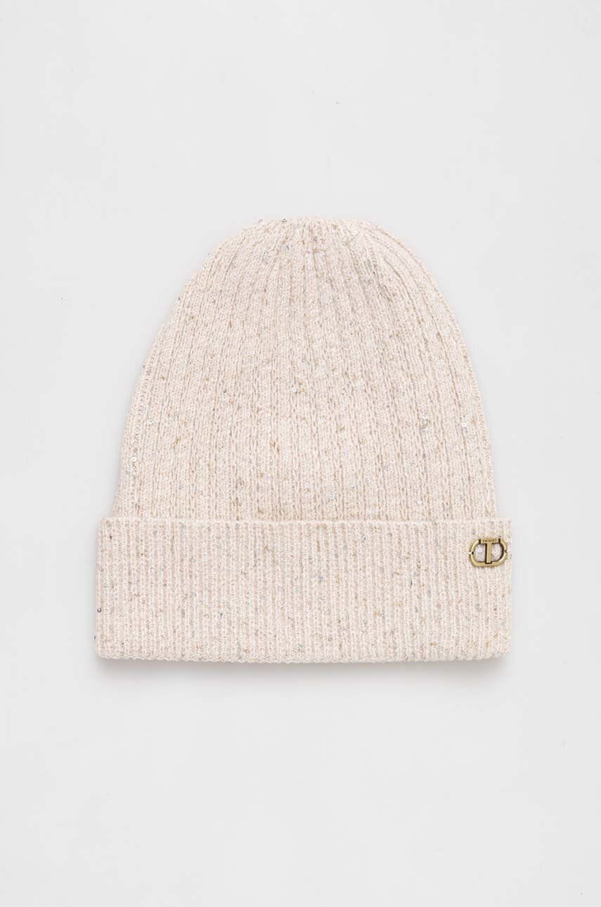 KREMOWA PRĄŻKOWANA CZAPKA Z CEKINAMI TWINSET