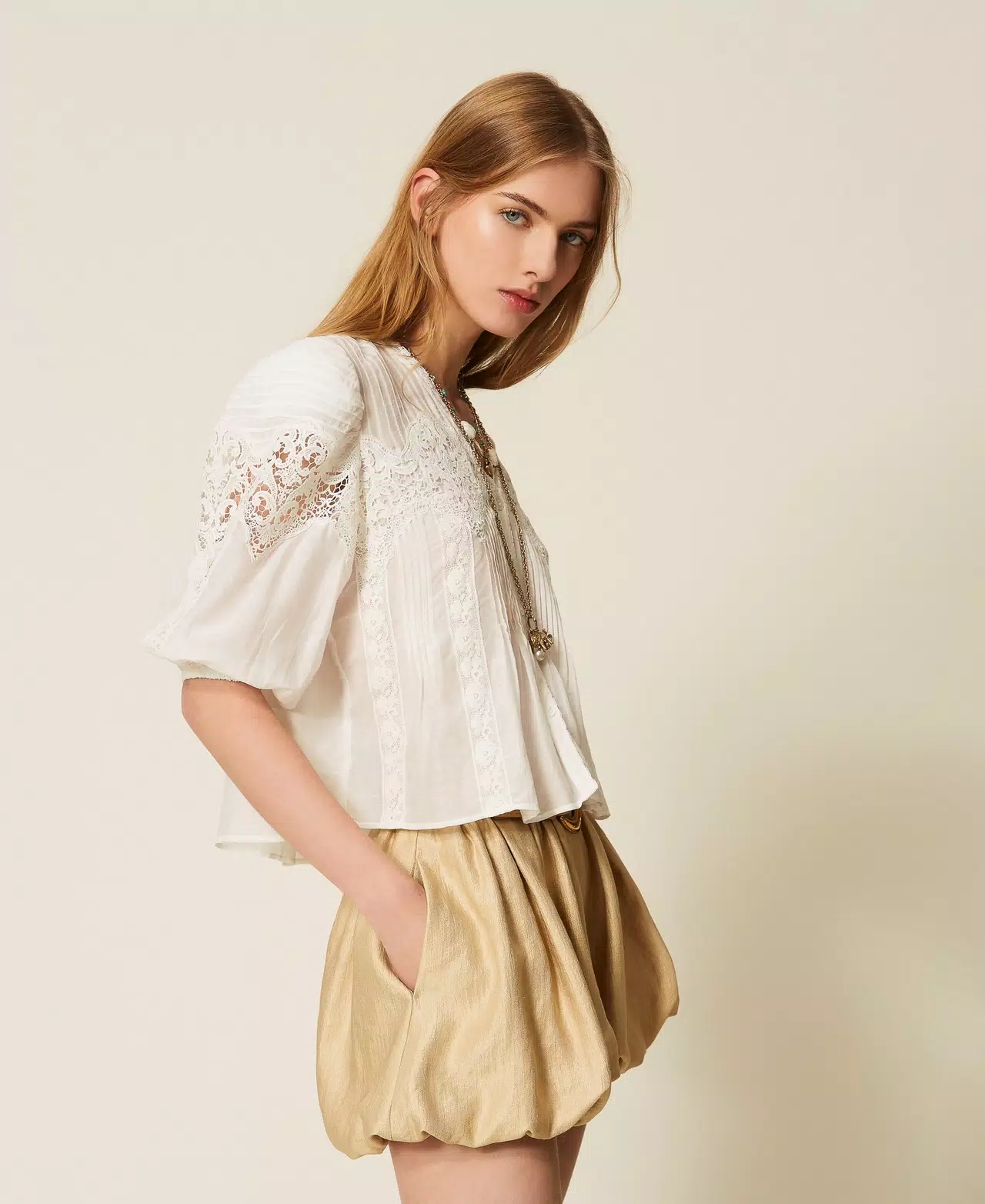 MUŚLINOWA KOSZULA Z KORONKĄ TWINSET