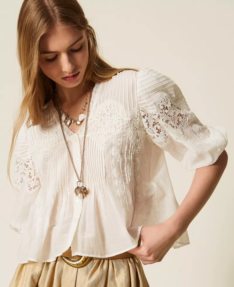 MUŚLINOWA KOSZULA Z KORONKĄ TWINSET