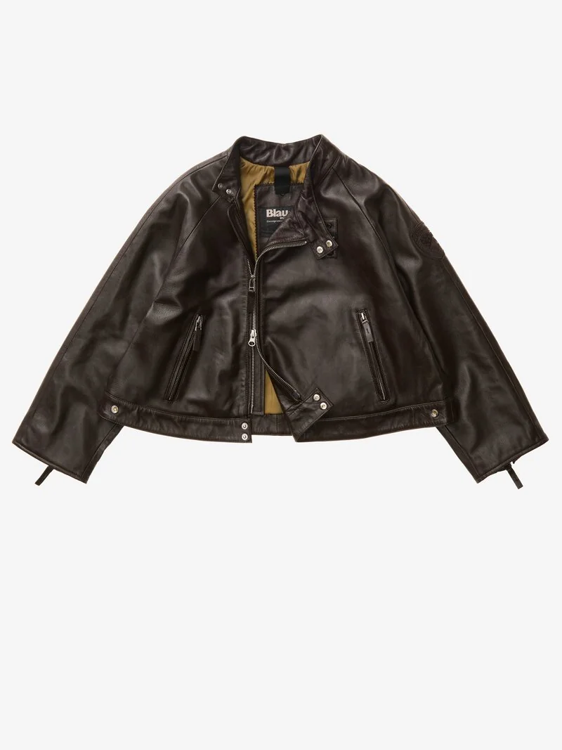 GŁĘBOKA CZEKOLADA KRÓTKA SKÓRZANA KURTKA BLAUER