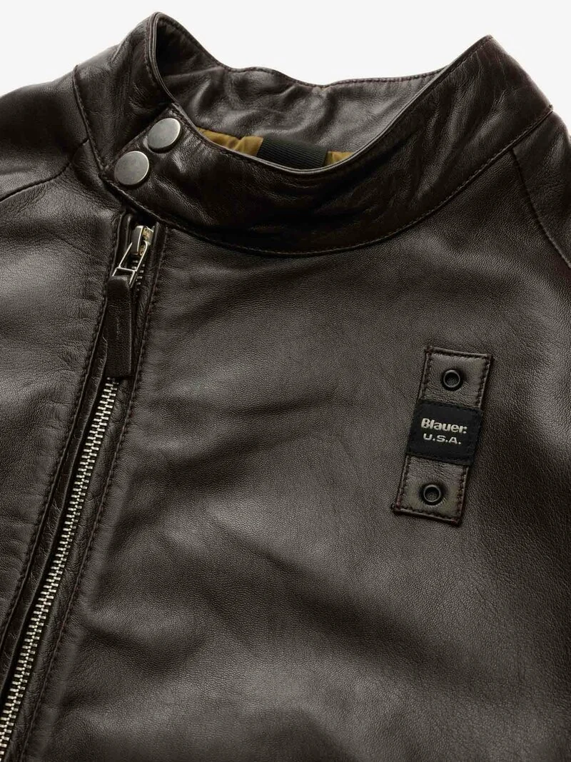 GŁĘBOKA CZEKOLADA KRÓTKA SKÓRZANA KURTKA BLAUER