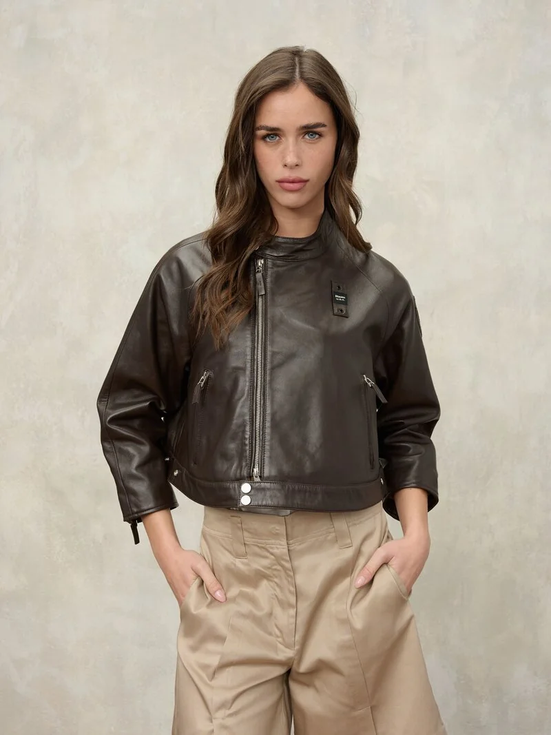 GŁĘBOKA CZEKOLADA KRÓTKA SKÓRZANA KURTKA BLAUER