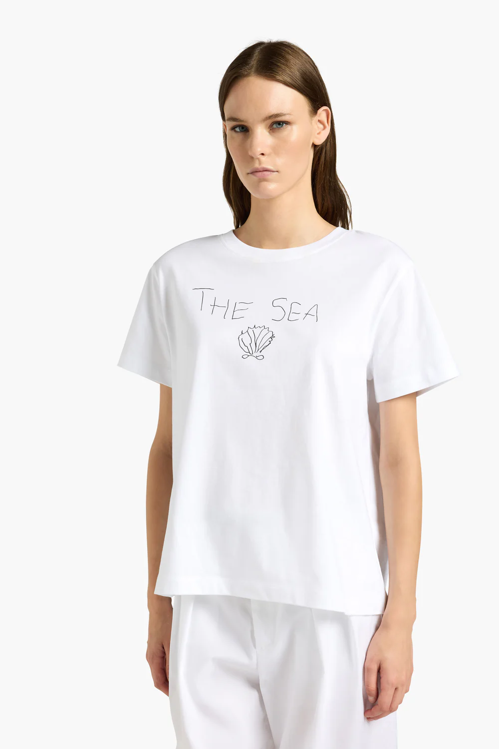 BIAŁY BAWEŁNIANY T-SHIRT Z NADRUKIEM LIVIANA CONTI
