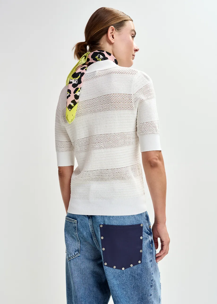 BIAŁA DZIERGANA POLÓWKA Z KOKARDKAMI ESSENTIEL ANTWERP