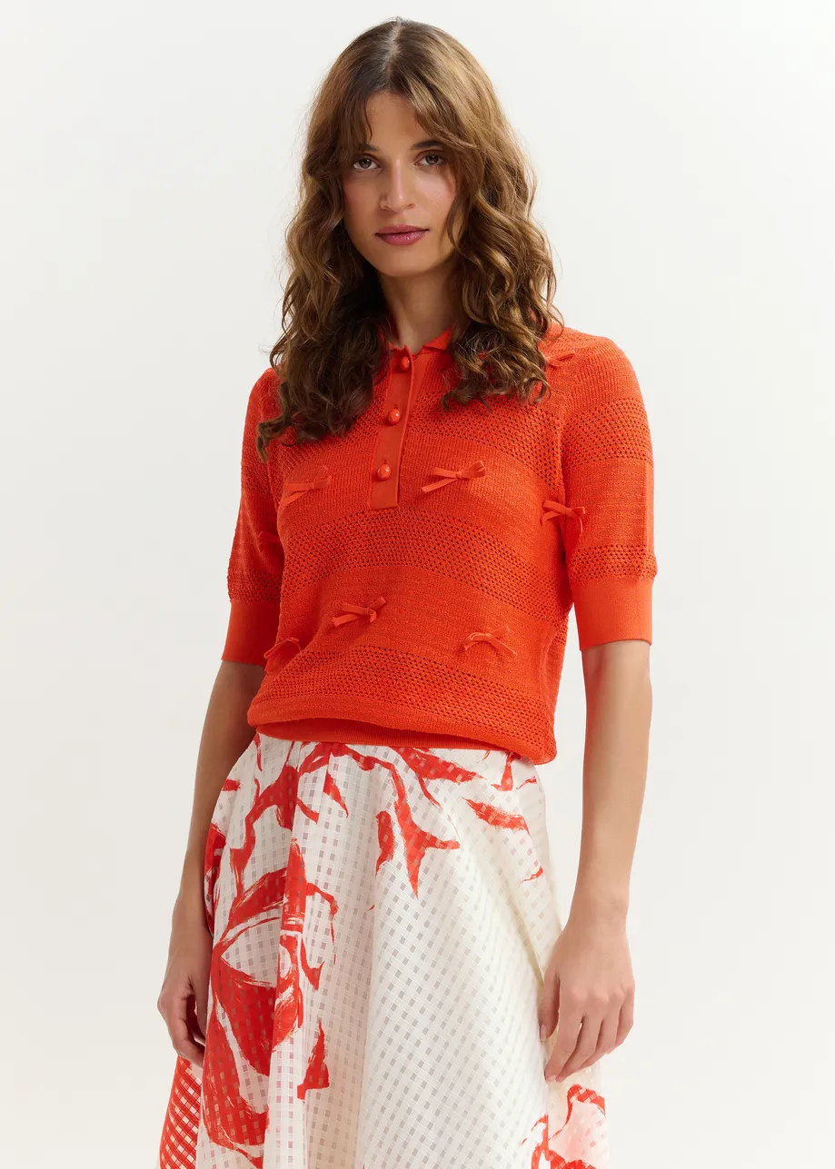 POMARAŃCZOWA DZIERGANA POLÓWKA Z KOKARDKAMI ESSENTIEL ANTWERP