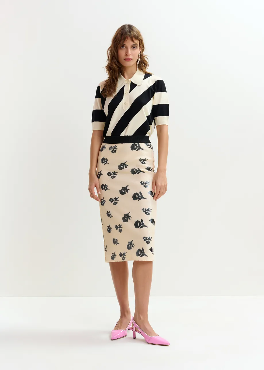 CEKINOWA SPÓDNICA MIDI W KWIATY ESSENTIEL ANTWERP