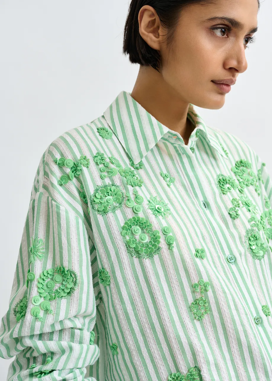 ZIELONA KOSZULA W PASKI Z CEKINAMI ESSENTIEL ANTWERP