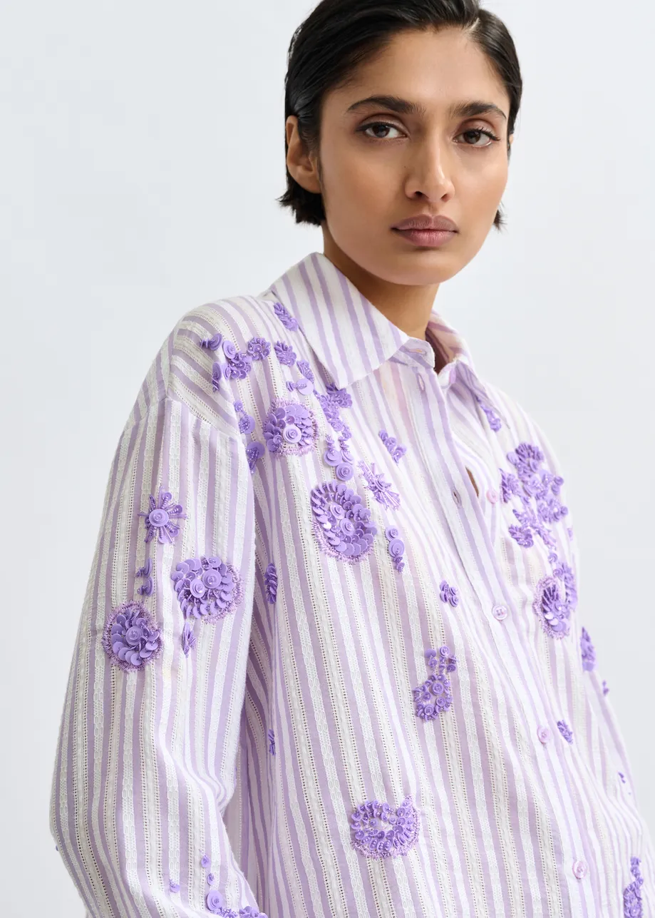 FIOLETOWA KOSZULA W PASKI Z CEKINAMI ESSENTIEL ANTWERP