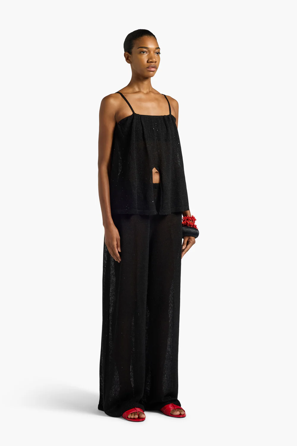 CZARNY LUŹNY TOP Z CEKINAMI LIVIANA CONTI