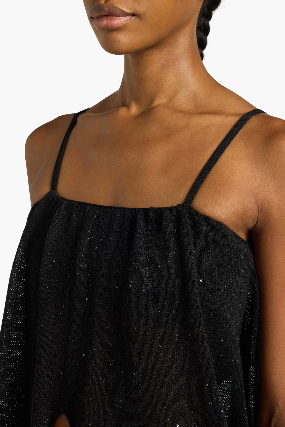 CZARNY LUŹNY TOP Z CEKINAMI LIVIANA CONTI