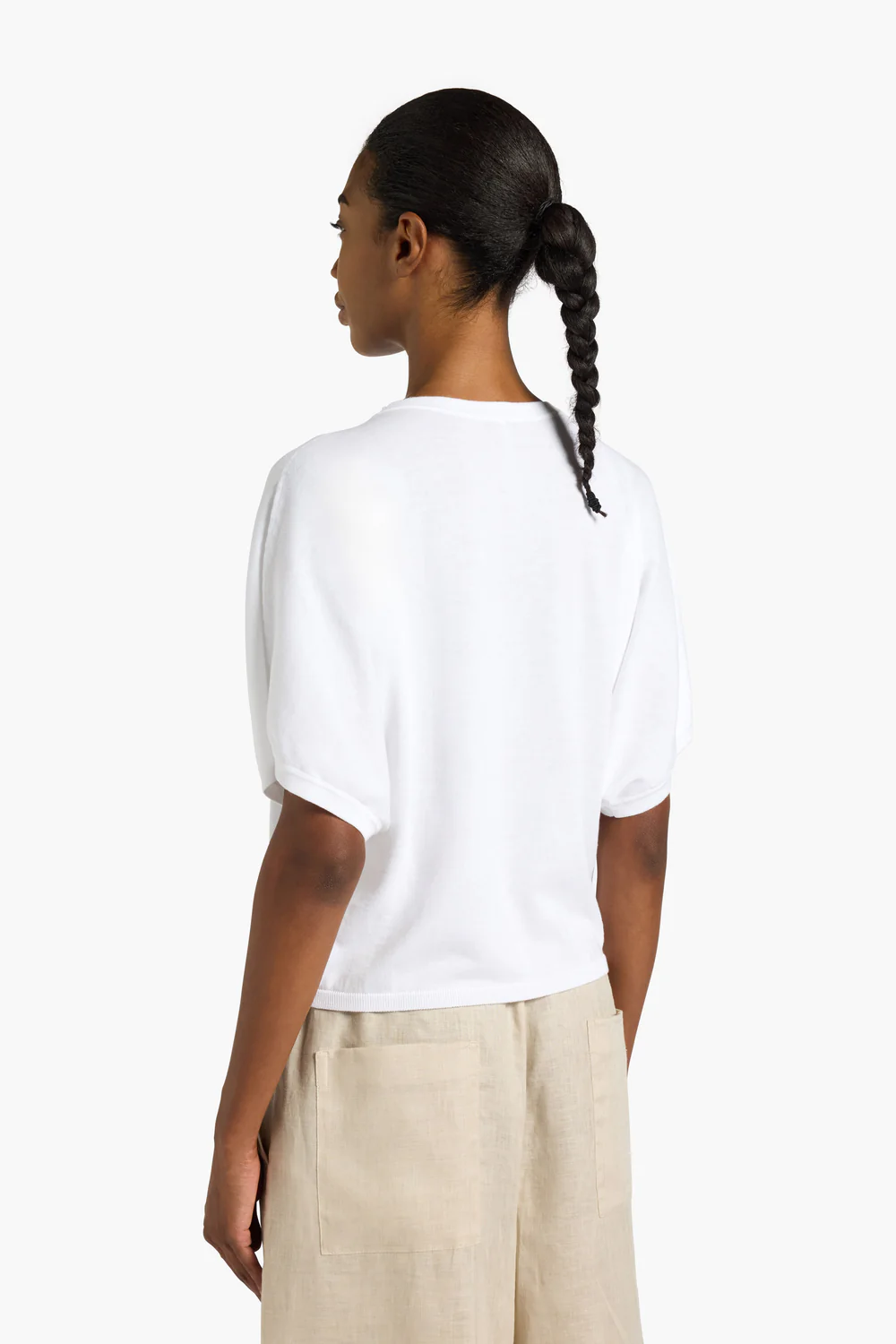 BIAŁY DZIERGANY T-SHIRT LIVIANA CONTI