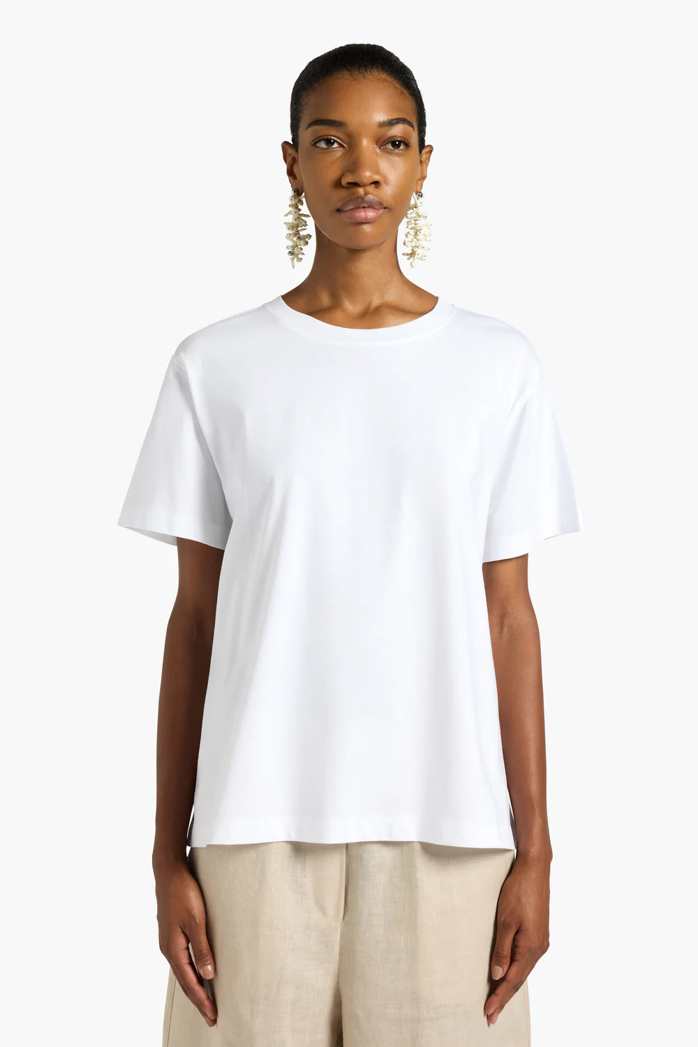 BIAŁY T-SHIRT ZE WSTAWKĄ NA PLECACH LIVIANA CONTI