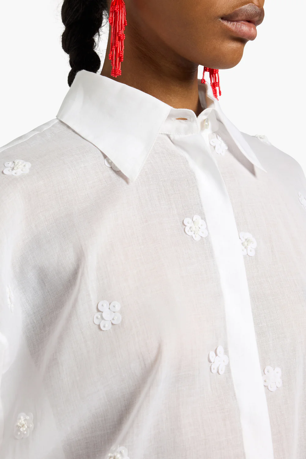 MUŚLINOWA KOSZULA Z APLIKACJAMI KWIATOWYMI LIVIANA CONTI