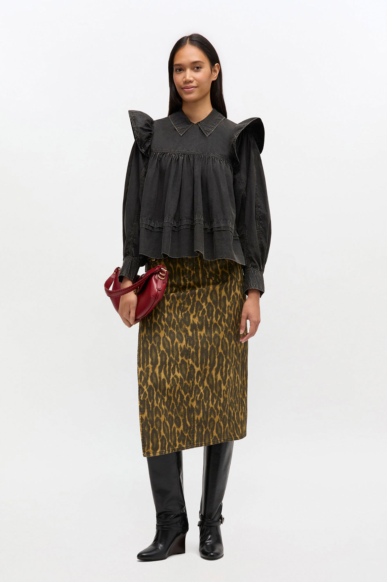 CZARNA BLUZKA Z FALBANAMI GANNI