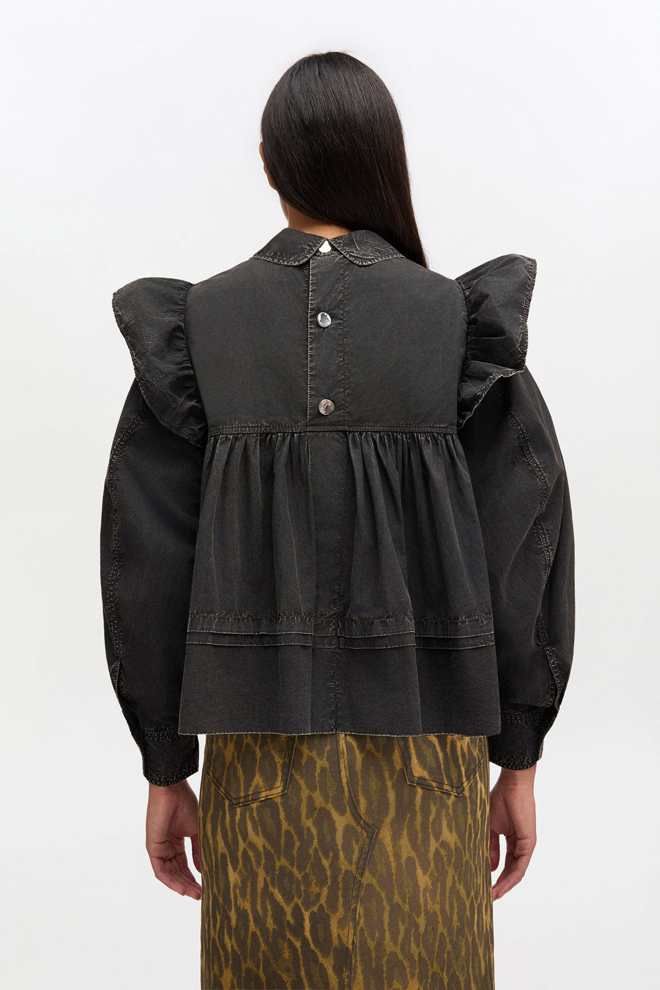 CZARNA BLUZKA Z FALBANAMI GANNI