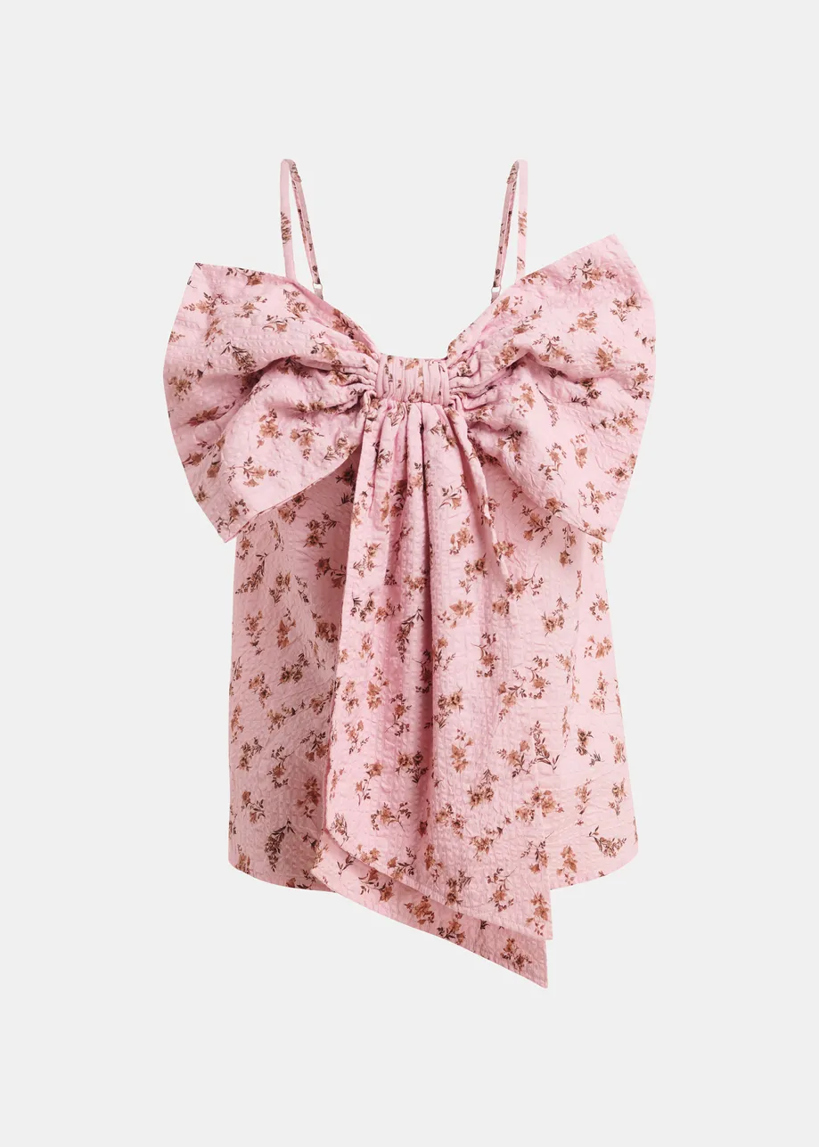 RÓŻOWY TOP W KWIATOWY PRINT Z OZDOBNĄ KOKARDĄ ESSENTIEL ANTWERP