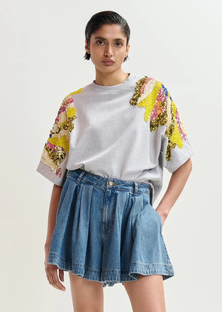 SZARA BLUZA Z CEKINAMI ESSENTIEL ANTWERP