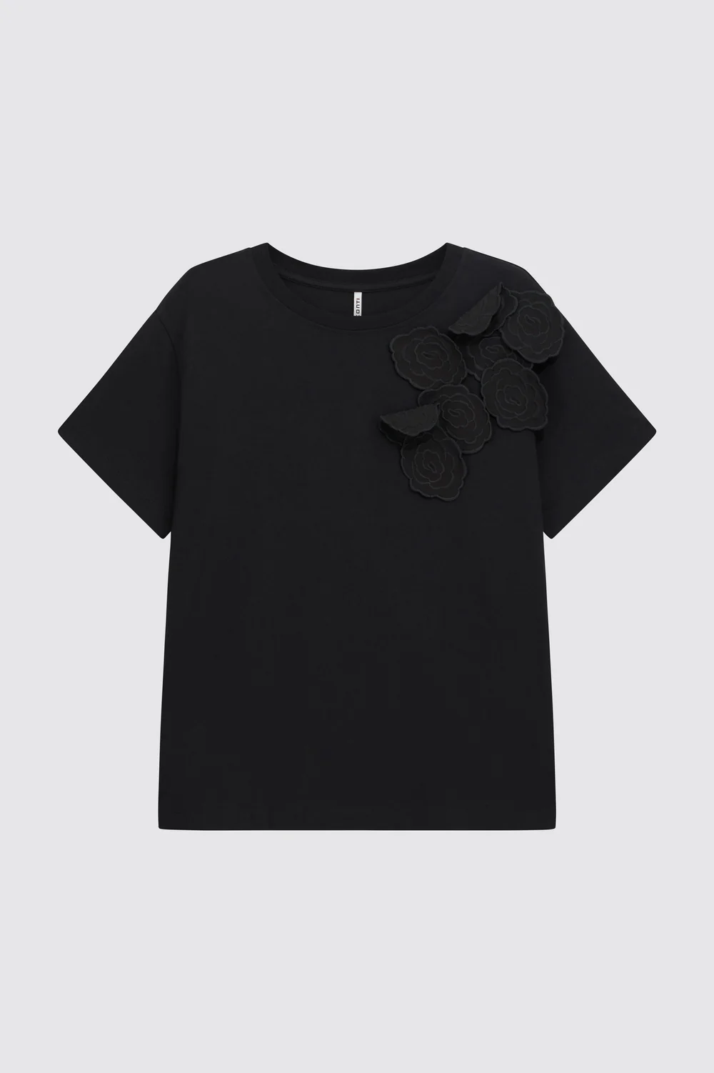 CZARNY T-SHIRT Z APLIKACJĄ LIVIANA CONTI