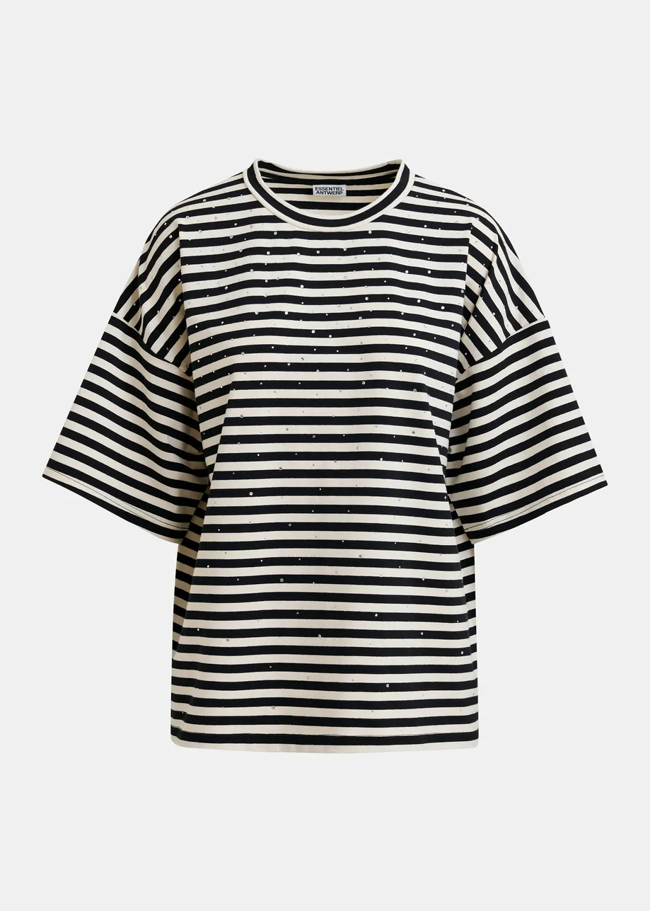 OVERSIZOWY T-SHIRT W PASKI Z KRYSZTAŁKAMI ESSENTIEL ANTWERP