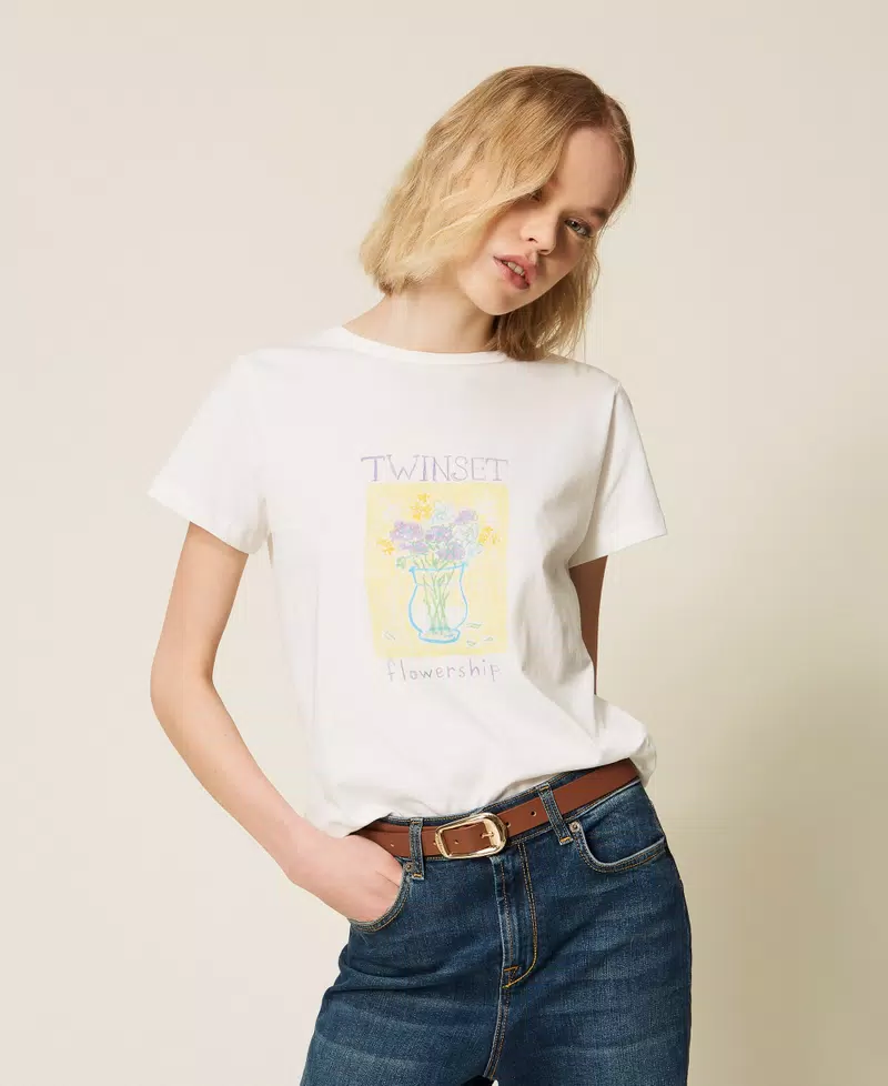 BAWEŁNIANY T-SHIRT Z NADRUKIEM TWINSET