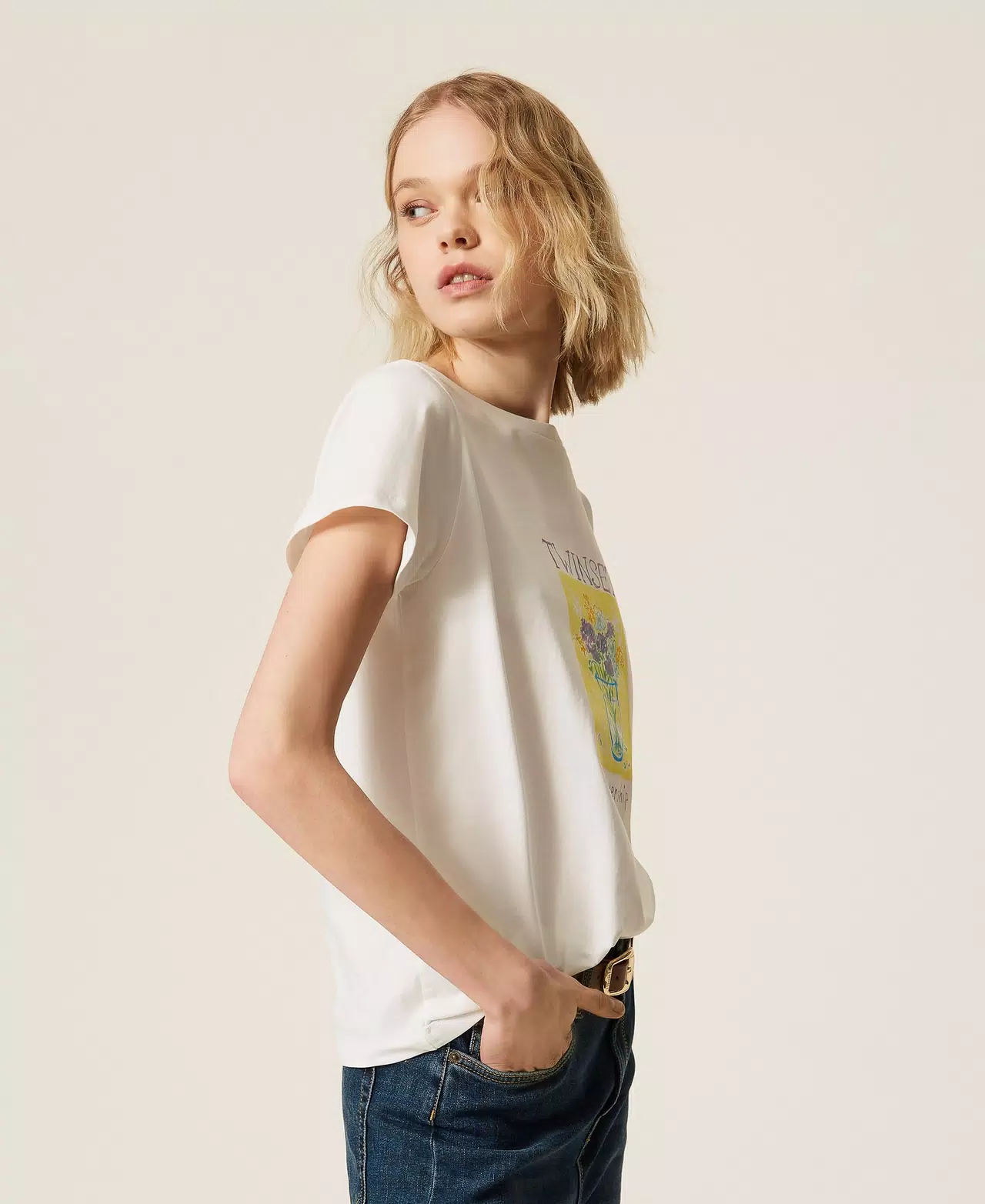 BAWEŁNIANY T-SHIRT Z NADRUKIEM TWINSET