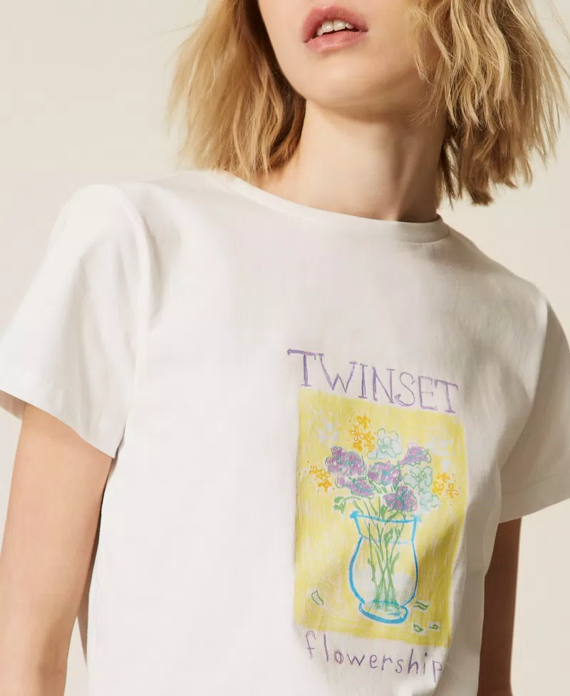 BAWEŁNIANY T-SHIRT Z NADRUKIEM TWINSET