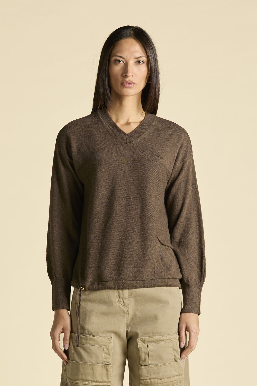 CZEKOLADOWY KASZMIROWY SWETER AERONAUTICA MILITARE