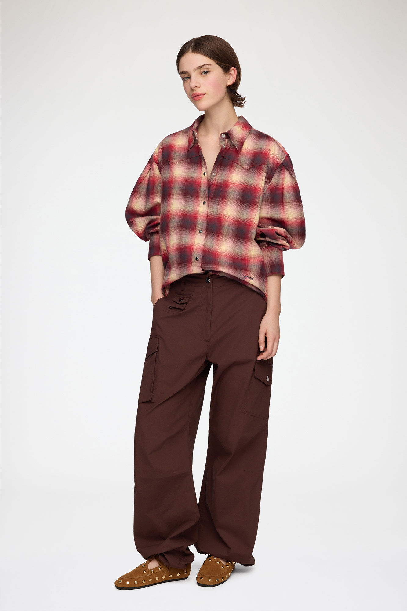 FLANELOWA KOSZULA W KRATĘ OVERSIZE GANNI