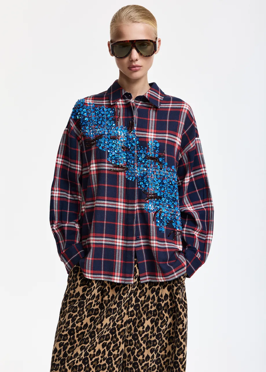 KOSZULA W KRATĘ Z CEKINAMI OVERSIZE ESSENTIEL ANTWERP