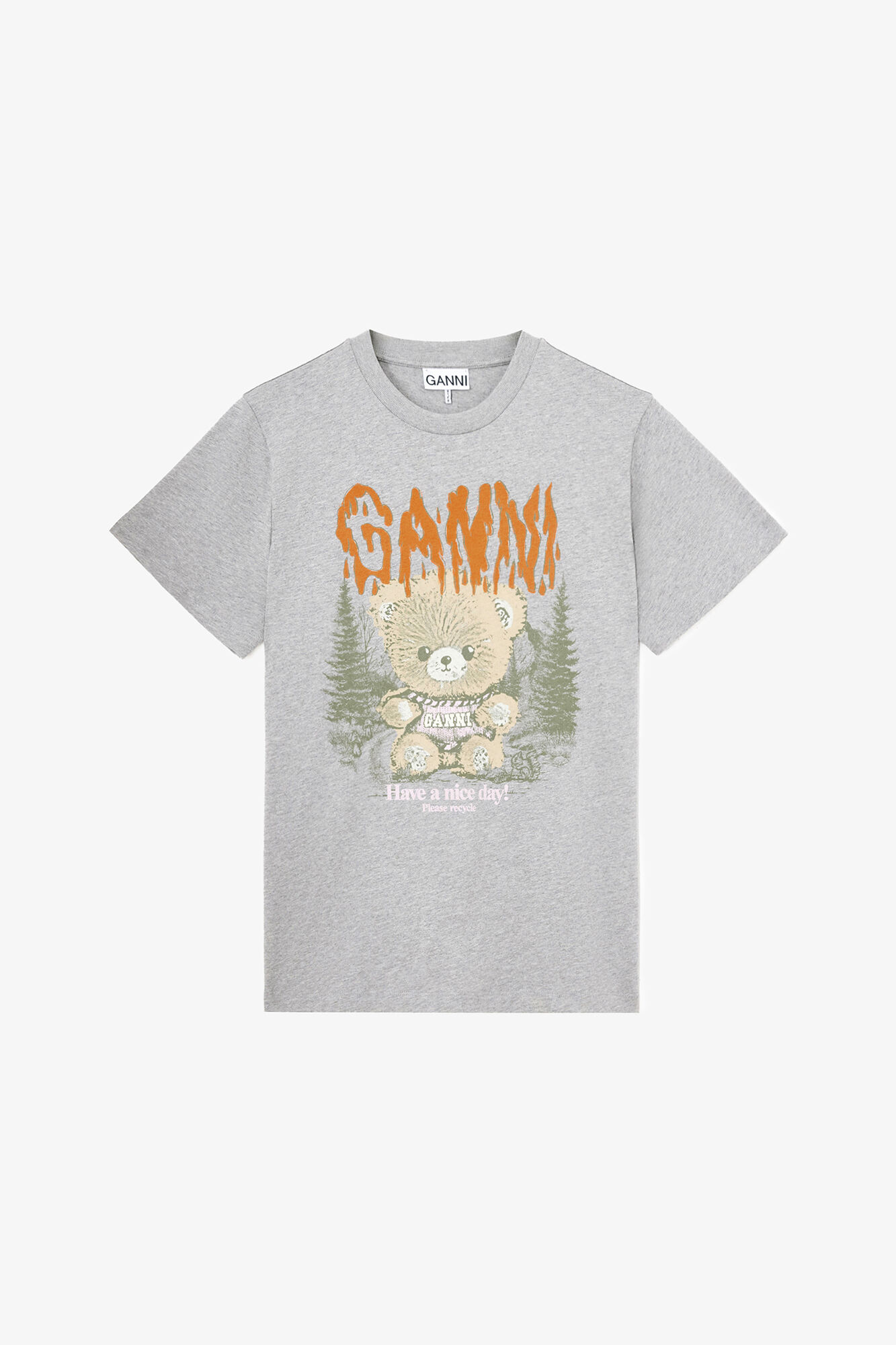 SZARY T-SHIRT Z NADRUKIEM GANNI