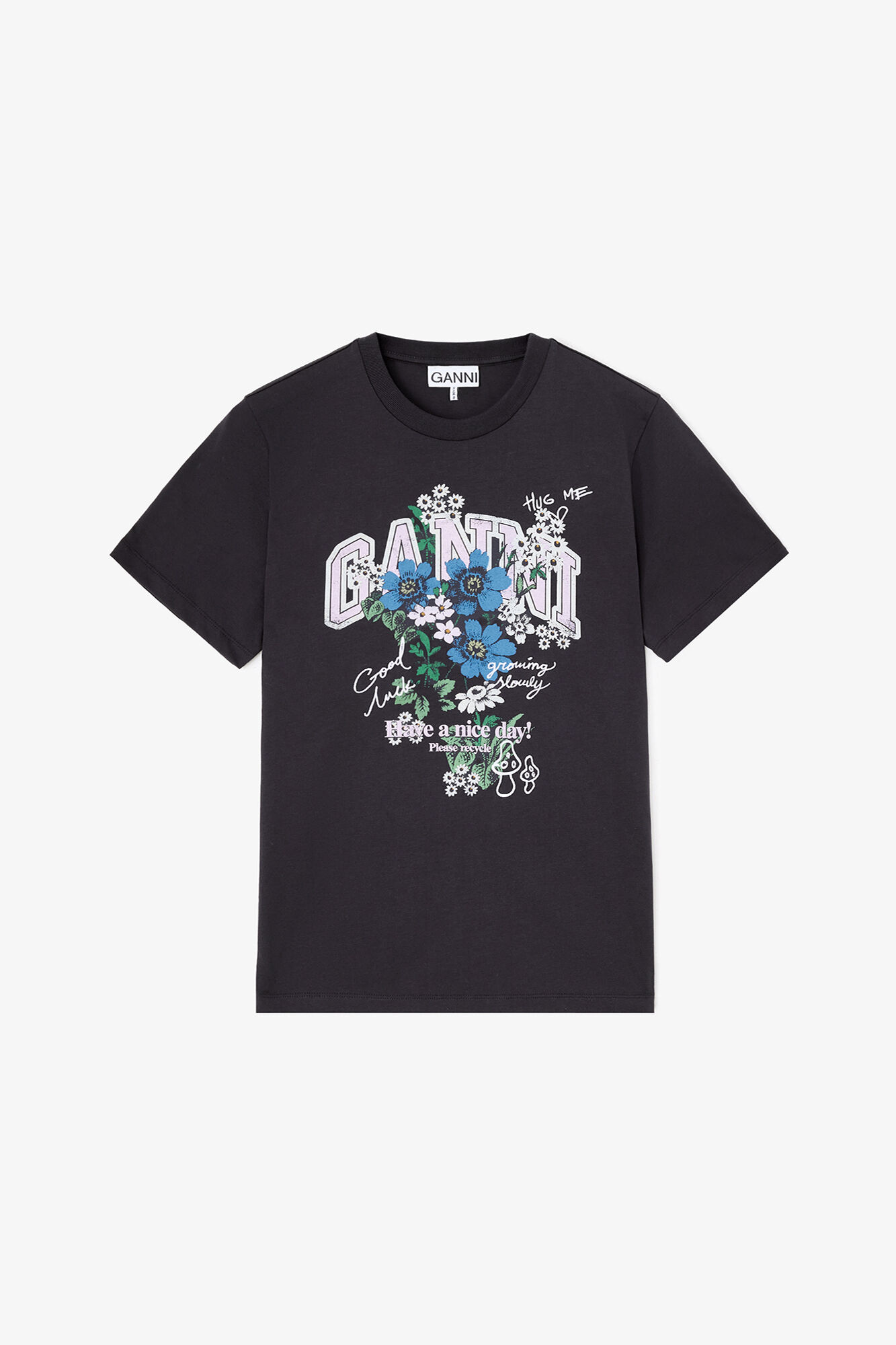 ANTRACYTOWY T-SHIRT Z NADRUKIEM GANNI